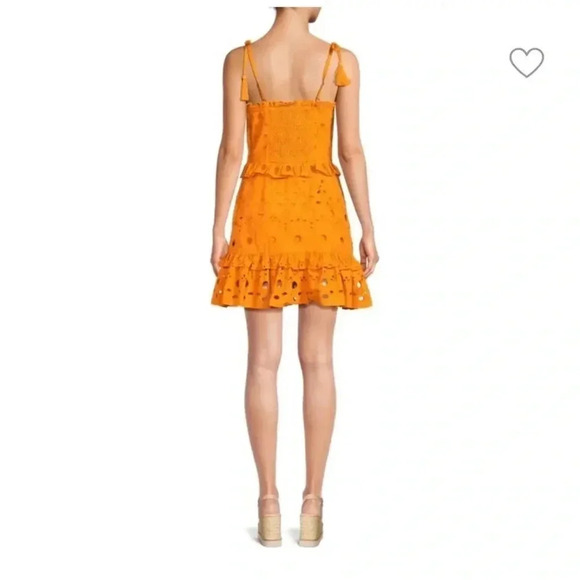 Walter Baker Misty Eyelet Ruffle Mini Dress in Mustard Yellow Size 10 B1143 - Picture 3 of 5